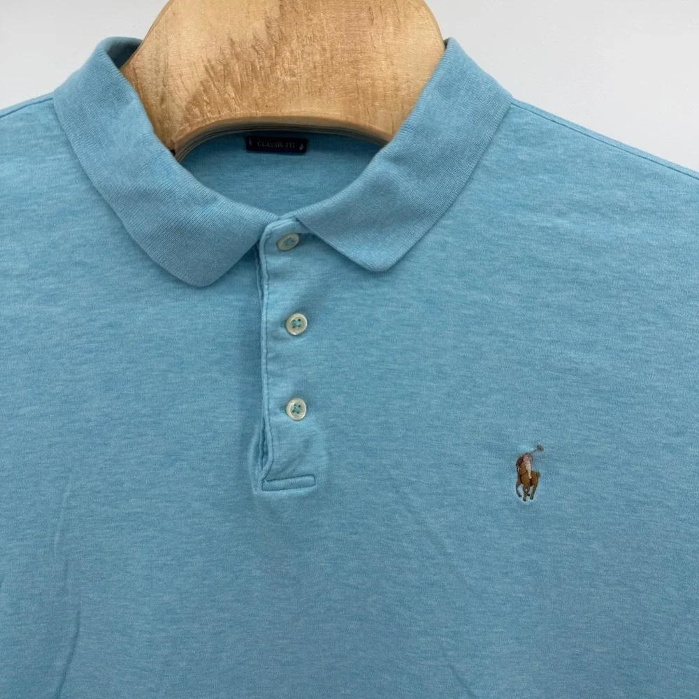 Polo Ralph Lauren Polo Shirt Mens XL Light Blue flesh‎ pony Short Sleeve Heather